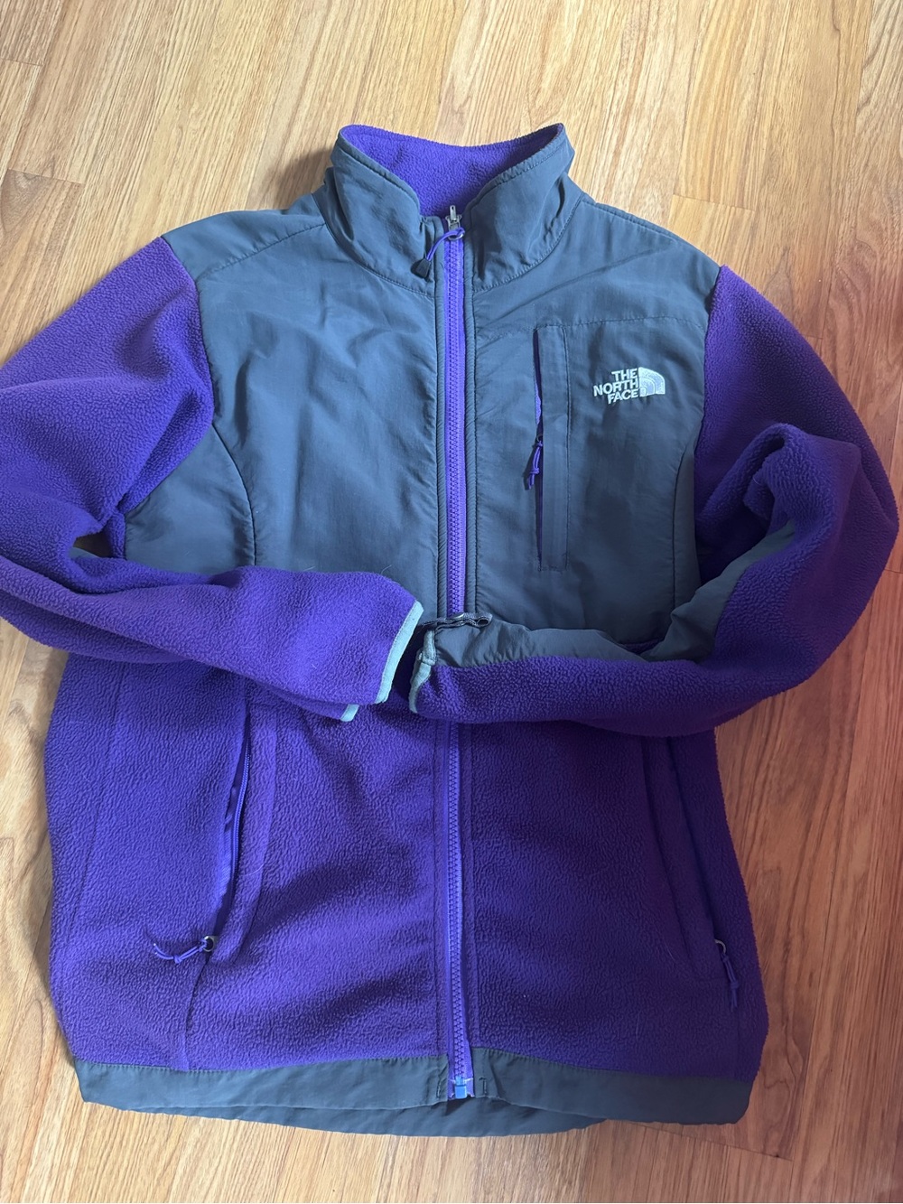 The North Face Kids Purple and Gray Fleece Jacket with Chest Pocket